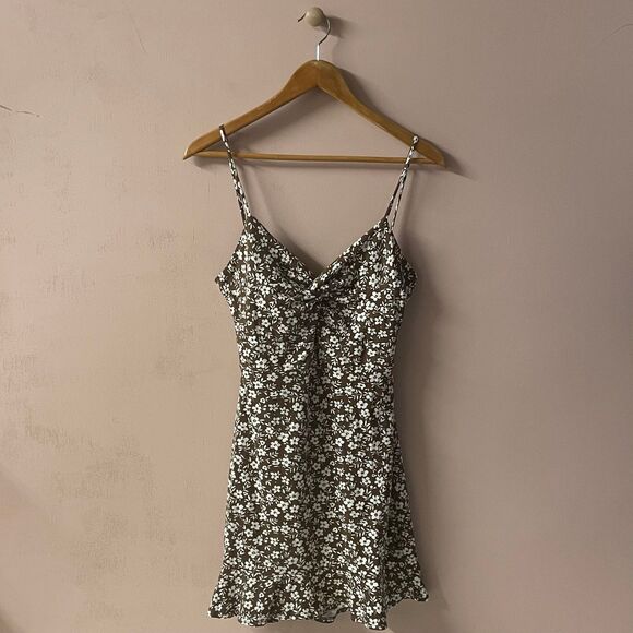 Misty Rose Brown & Cream Floral Print A-Line Mini Dress Size L GUC - Picture 3 of 12